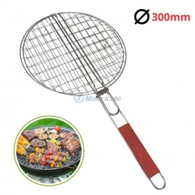 شواية باربكيو دائرية بقطر 300 مم الطول الإجمالي 600 مم بمقبض خشبي