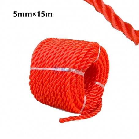 حبل ملتوي بـ 3 خيوط من مادة البولي بروبيلين (PP) أحادي الشعيرة مقاس 5 مم × 15 متر متعدد الألوان