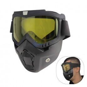 قناع حماية أسود مدمج مع نظارات باللون الأصفر للدراجات الهوائية والنارية قابل للتعديل
