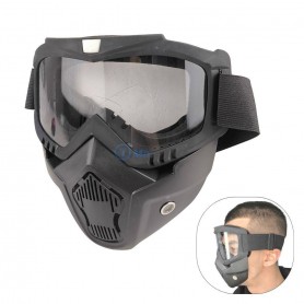 قناع حماية أسود مدمج مع نظارات شفافة للدراجات الهوائية والنارية قابل للتعديل