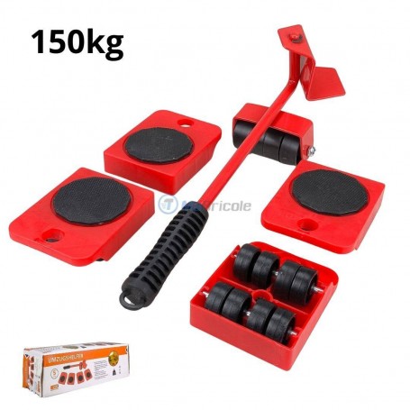 MaBricole | | Outils de levage | Kit de levage de meubles de levage robuste, avec pied de biche rotatif à 180° Charge max 150KG 5PCS ROUGE