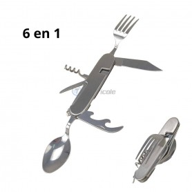 أدوات مائدة للتخييم قابلة للطي من الفولاذ المقاوم للصدأ 6 في 1 (سكين، شوكة، ملعقة، فتّاحة زجاجات)