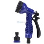Pistolet d'arrosage bleu avec réglages multiple et raccord noir détachable.
