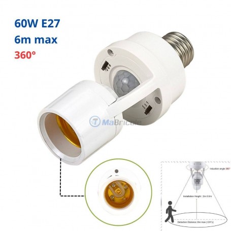 MaBricole | | Empoule, lampe led et spots | Douille détecteur de mouvement E27 60W détection 6M MAX 360° 6 modes