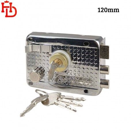 MaBricole | HD | Serrures et verrous | Serrure à tirage 120×85 mm à deux cylindres avec bouton pour verrouiller manuellement de l’intérieur et cinq clés chromée HD