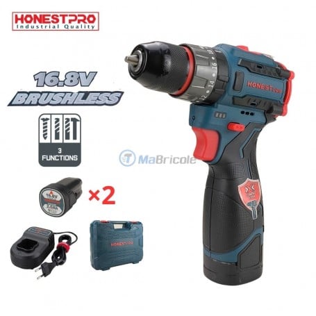 Visseuse perceuse à percussion sans fil 16.8V avec 2 Batteries lithium-ion 2.0AH chargeur et valise HONESTPRO| YAE2249