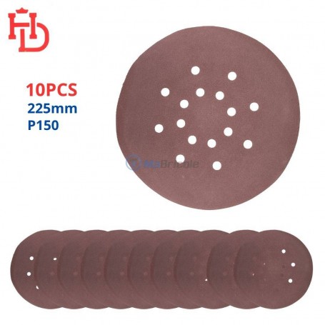 مجموعة 10 أقراص صنفرة ذاتية اللصق بقطر 225 مم بدرجة P150 و16 ثقبًا أش دي | HDM0062