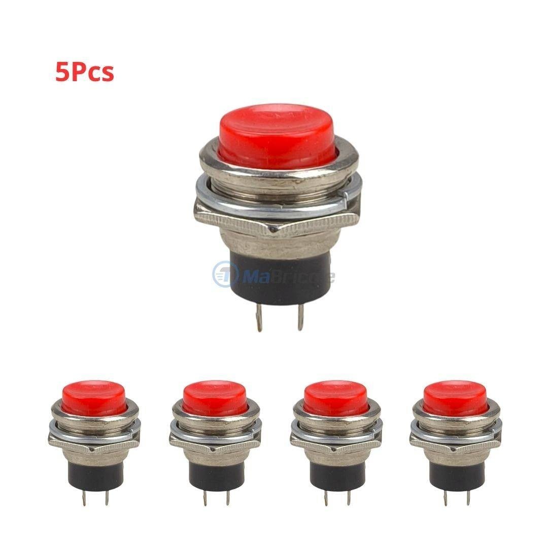 Lot de 5 boutons poussoirs momentanés ronds 16 mm 3A/125V/ 6A/125V