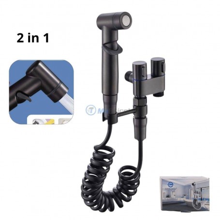 MaBricole | DEER MISA | Plomberie et chauffage | Douchette multifonction 2-en-1 tuyau en spirale et bouton de contrôle compatible WC et machine à laver NOIR