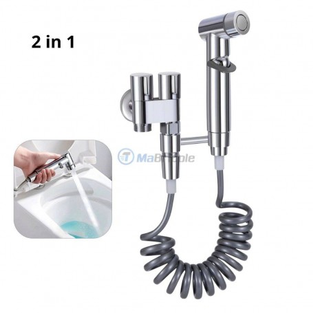MaBricole | DEER MISA | Plomberie et chauffage | Douchette multifonction 2-en-1 tuyau en spirale et bouton de contrôle compatible WC et machine à laver CHROMÉE