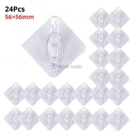 MaBricole | | Accessoires maison | Ensemble de 24 crochets muraux adhésifs en plastique 56×56 mm