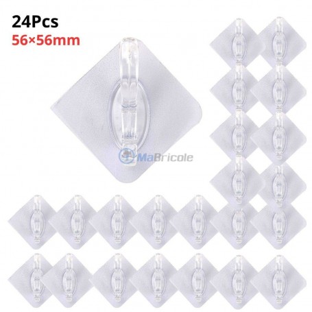 مجموعة 24 خطاف حائط لاصق مصنوع من بلاستيك بمقاس 56×56 مم