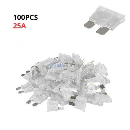 MaBricole | | Accessoires d'électricité | Ensemble de Fusibles Pour Automobiles 25Ampères 100PCS BLANC