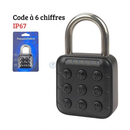 MaBricole | | Serrures et verrous | Cadenas à code 6 chiffres remplaçable antivol IP67 étanche 45×45×20 mm