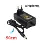 Adaptateur secteur noir avec prise européenne et câble de 90 cm visible