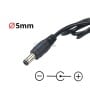 Connecteur d'adaptateur secteur noir de 5 mm de diamètre avec symbole de polarité