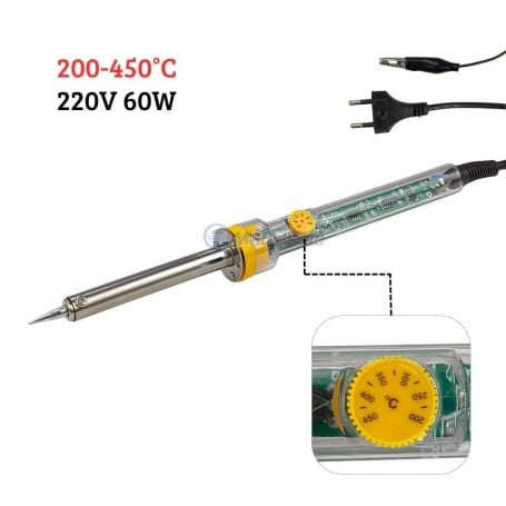 Fer à souder électrique 60W avec variateur de température de 200 à 450°C et câble avec pince de mise à la terre