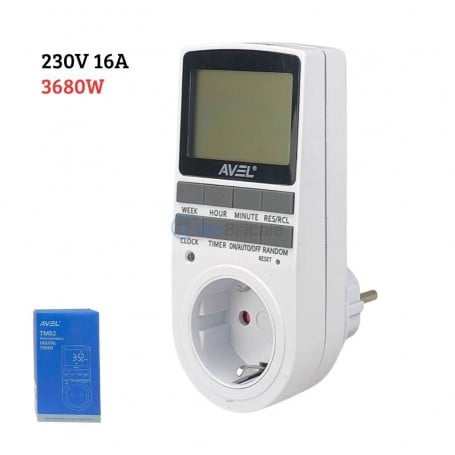 MaBricole | AVEL | Interrupteur et prise | Prise programmable 230V 16A / 3680W avec écran LCD AVEL | TM02