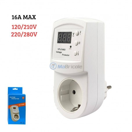 مقبس كهربائي للحماية من انخفاض الجهد 120-210 فولت ومن ارتفاع الجهد 220-280 فولت، أقصى تحمل 16 أمبير