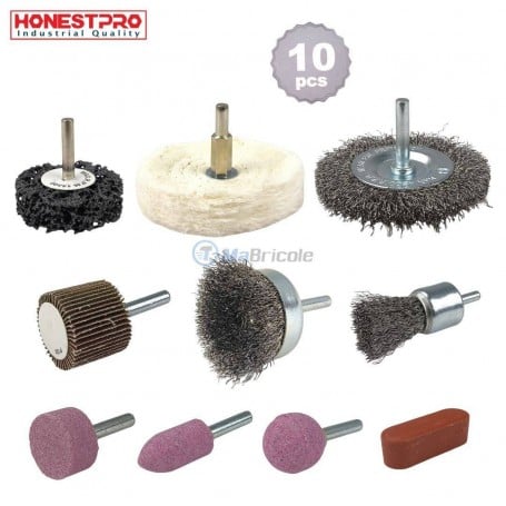 MaBricole | HONESTPRO | Pour perceuse et visseuse | Accessoires de meulage et polissage 10 pièces de différentes tailles HONESTPRO | YAG0610