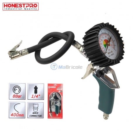 Pistolet de gonflage, Mano-gonfleur d'air 8bar 1/4" HONESTPRO | YAE1012