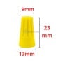 Connecteur électrique jaune pour fils torsadés avec dimensions 9 mm, 13 mm et 23 mm.