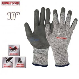 Paire de gants de protection gris et noir, résistants aux coupures et à l'abrasion, taille 10 pouces