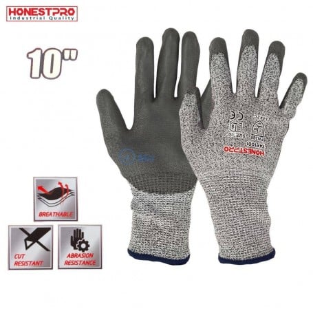 Paire de gants de protection gris et noir, résistants aux coupures et à l'abrasion, taille 10 pouces