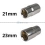 Deux douilles en chrome-vanadium de taille 21 mm et 23 mm pour clé à pneus télescopique
