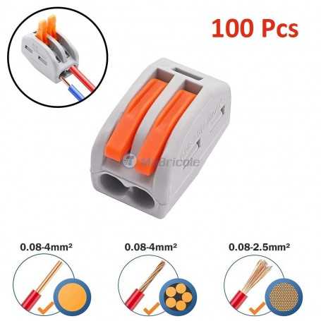 MaBricole | | Accessoires d'électricité | Lot de 100 Connecteurs électrique rapide 2pins 32A 0,08-2,5mm Certification CQC | PCT-212-100P