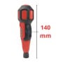 Tournevis électrique sans fil rouge et noir avec mesure indiquant 140 mm de longueur