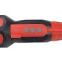 Poignée noire et rouge avec trois boutons ronds sur un tournevis électrique sans fil