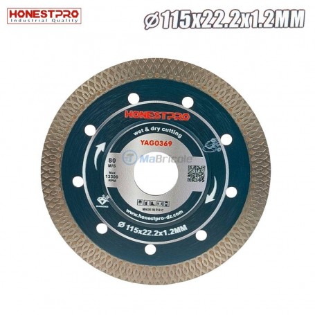 MaBricole | HONESTPRO | Pour meuleuse | Disque diamant multifonction 115 x 22,2 mm épaisseur 1.2mm HONESTPRO | YAG0369