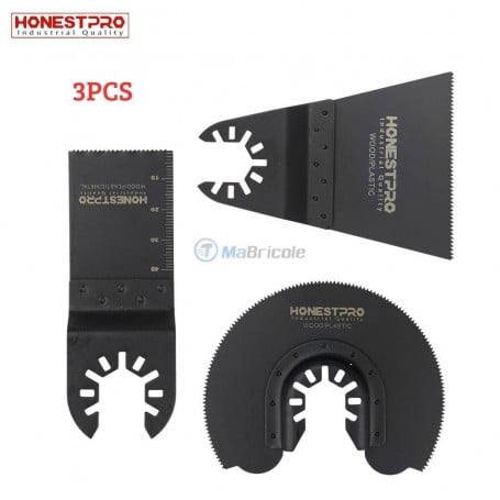 MaBricole | HONESTPRO | Pour outil multifoncion | Ensemble de 3 lames pour outil multifonction Formes variées bois et plastique | YAG2021
