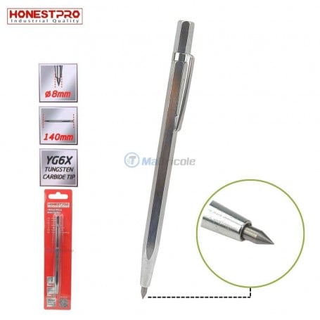 Stylo coupe verre en métal avec pointe en carbure de tungstène, longueur 140 mm, diamètre 8 mm, marque HONESTPRO