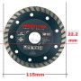Disque diamant HONESTPRO de 115 mm de diamètre pour coupe matériaux durs, avec indications de dimensions et usage