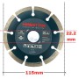Disque diamanté HONESTPRO de 115 mm de diamètre et trou central de 22,2 mm, segmenté pour découpe multiples matériaux.