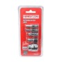 Jeu de 5 raccords rapides en métal pour tuyau d'air, emballage transparent sur fond rouge.