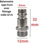 Raccord rapide métal de type Euro avec filetage mâle G1/4, dimensions indiquées en rouge.