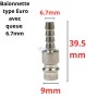 Raccord rapide métal pour tuyau d'air, baïonnette type Euro avec mesures 6.7 mm et 9 mm
