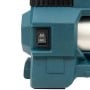 Bouton on/off avec icône d'ampoule sur le corps bleu du mini compresseur d'air.