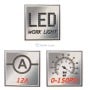 Trois vignettes indiquant lampe LED, intensité 12A, et pression 0-150 PSI sur le compresseur.