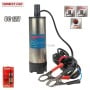 Pompe à gasoil 12V avec filtre mousse et câbles de batterie, corps en acier inoxydable.