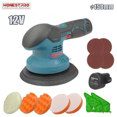 MaBricole | HONESTPRO | Ponceuse et polisseuse | Polisseuse sans fil 12V 6vitesse avec 2 batteries 2000mAh chargeur et accessoires HONESTPRO | YAE2657