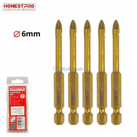 طقم 5 لقم حفر قطر 6مم طول 72مم للسيراميك ساق 6.35مم برأس من كربيد التنجستن هوناست برو | YAT1192