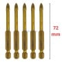 Cinq forets dorés de 72 mm de longueur avec tête en YG6X pour perçage de céramique.