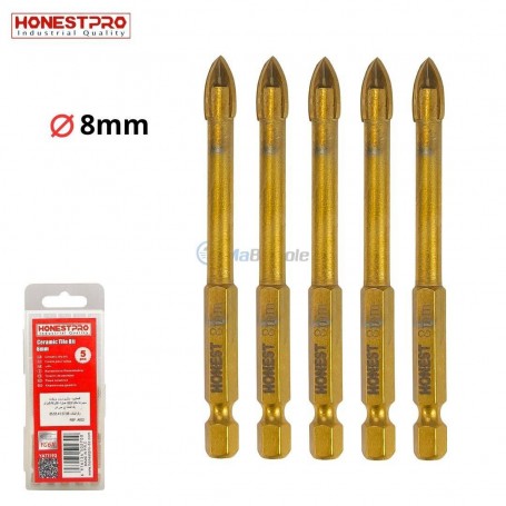 طقم 5 لقم حفر قطر 8مم طول 82مم للسيراميك ساق 6.35مم برأس من كربيد التنجستن هوناست برو | YAT1193