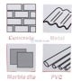 Icônes illustrant les matériaux adaptés : béton, métal, marbre, carrelage et PVC