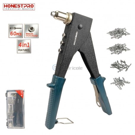 MaBricole | HONESTPRO | Pinces | Riveteuse manuelle à 2 modes 2.4/3.2/4.0/4.8 mm longueur 260mm avec 60 rivets HONESTPRO | YAH0515