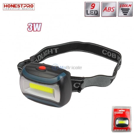 MaBricole | HONESTPRO | Lampe portative | Lampe frontale, lampe de tête 3W à 9 LED 100Lm réglable 0-90° HONESTPRO | YAE4007